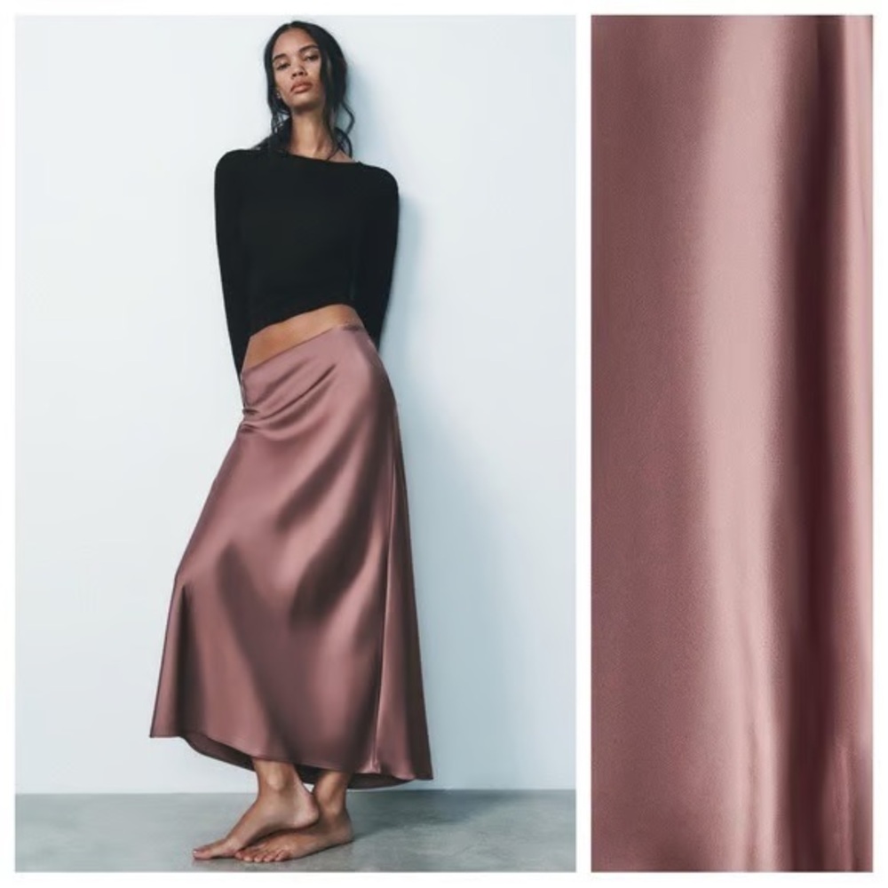 Silky Bias Midi Skirt in Dusty Rose